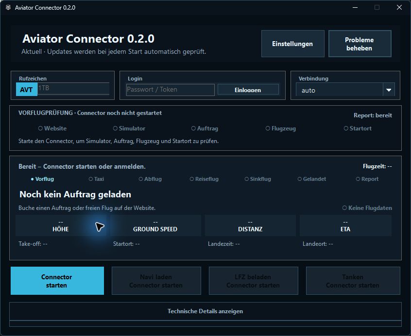Aviator Connector 0.2.19 mit Vorflugprüfung und Flugstatus